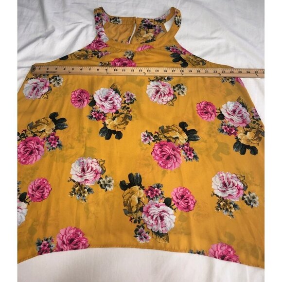 Torrid Top Size 2 2X Georgette High Neck Tank Yellow Pink Floral Asymmetrical - Picture 7 of 12